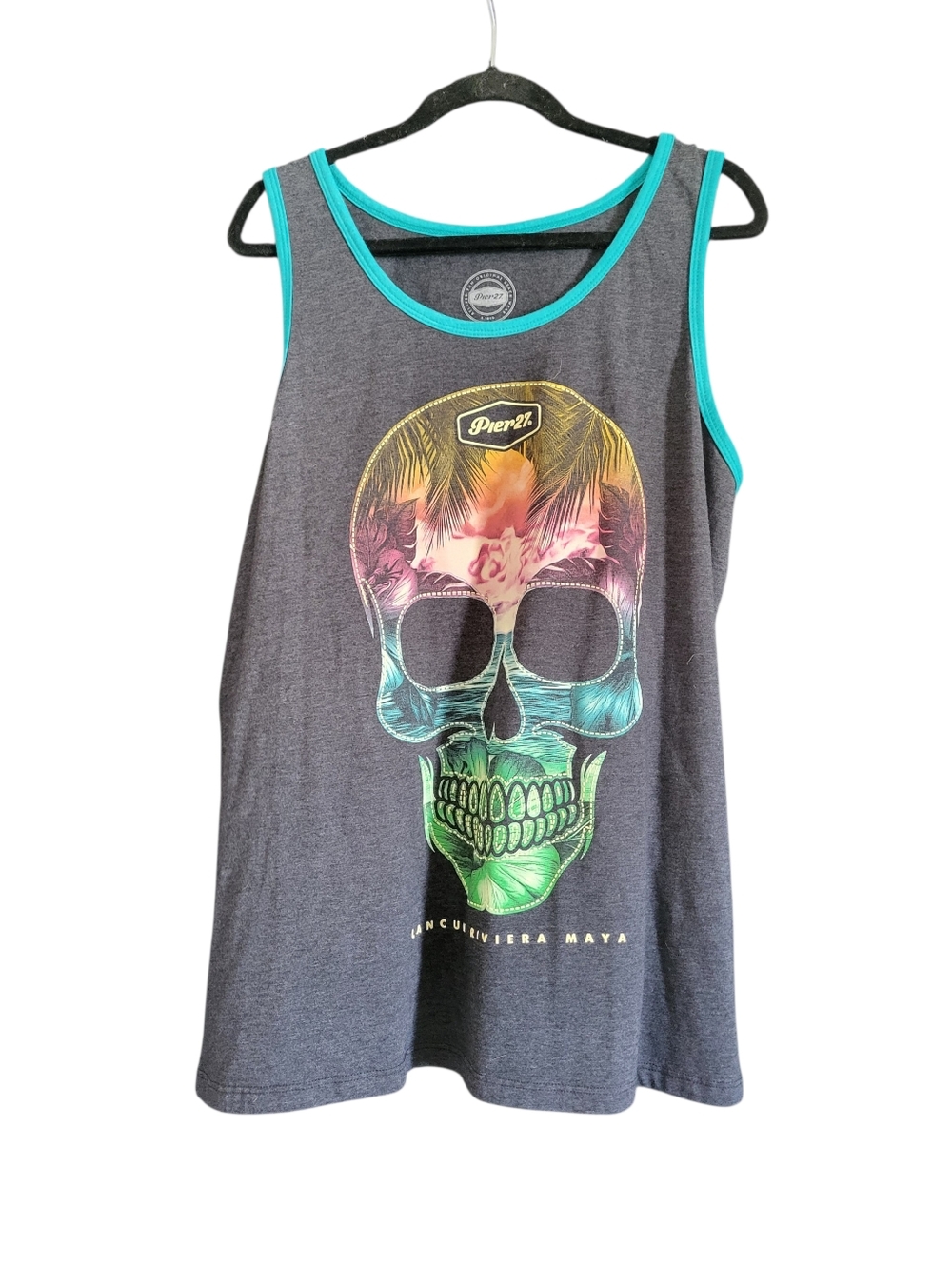 Pier 21 Tank Neon Skull Graphic Gray sz XXL
